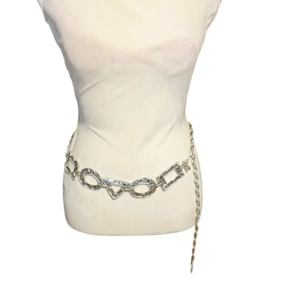 Brushed Silver Squares and Triangle Chain Belt - Picture 1 of 4